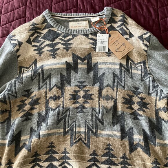 weatherproof brand men's crew neck sweater  size L  tan/grey  nwt - Picture 1 of 4